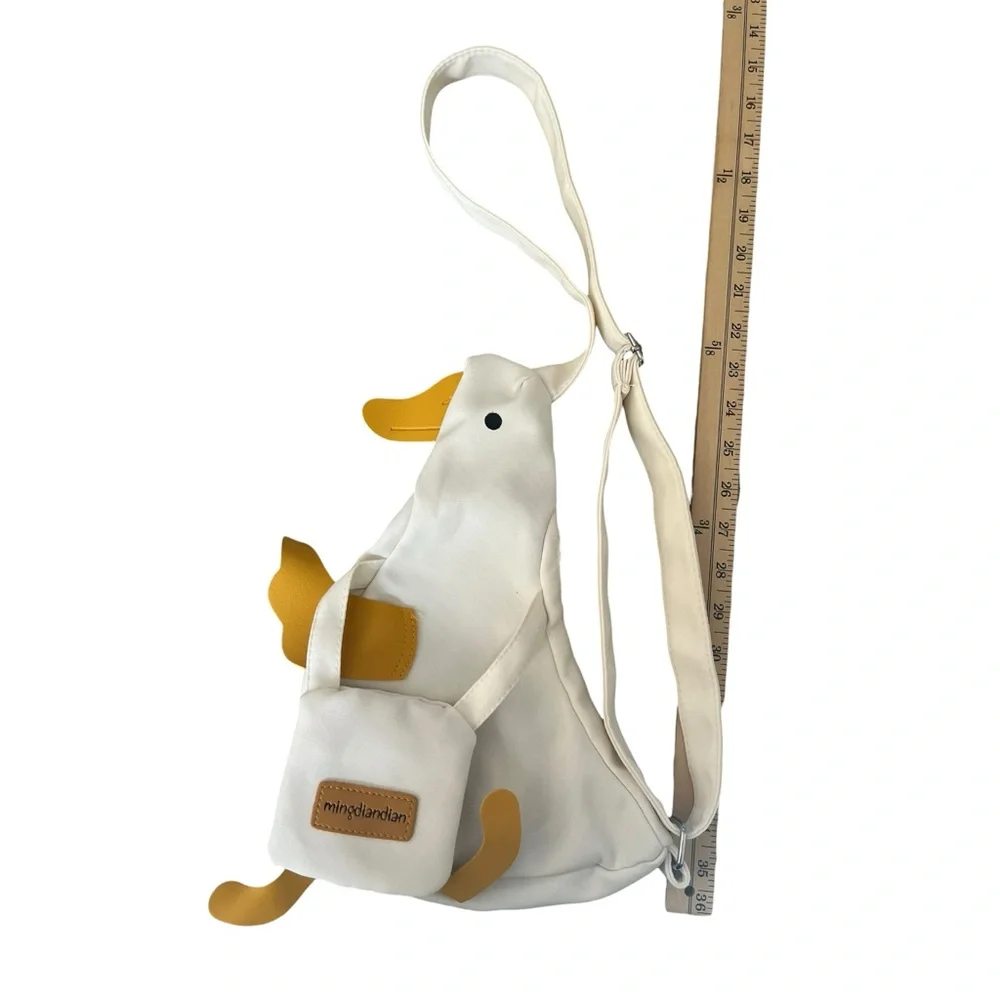 Novelty Duck Shaped Canvas Crossbody Bag Purse White Yellow - Picture 2 of 8